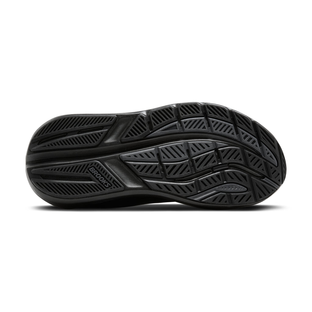 Men's Brooks Ghost Max 3. Black upper. Black midsole. Bottom view.