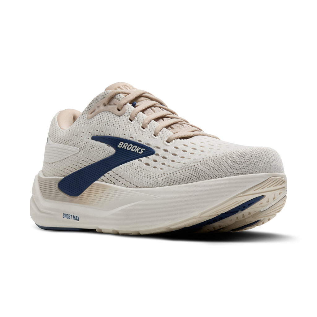 Men's Brooks Ghost Max 3. Light Grey upper. Off White midsole. Lateral view.