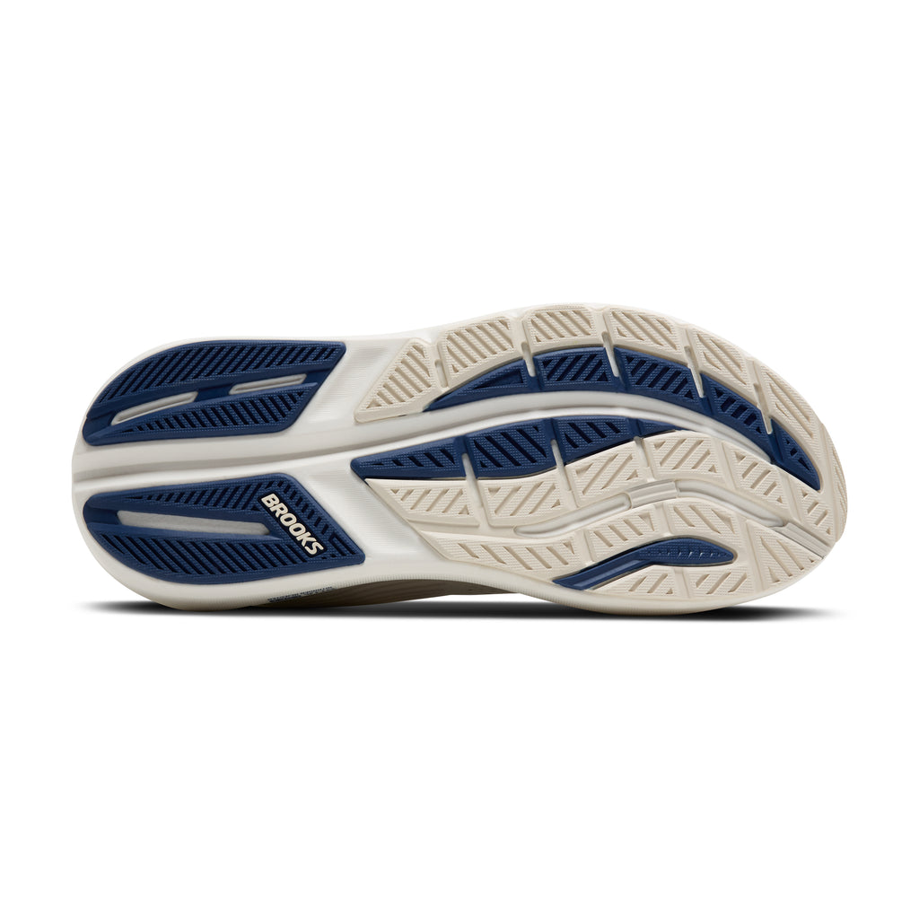 Men's Brooks Ghost Max 3. Light Grey upper. Off White midsole. Bottom view.