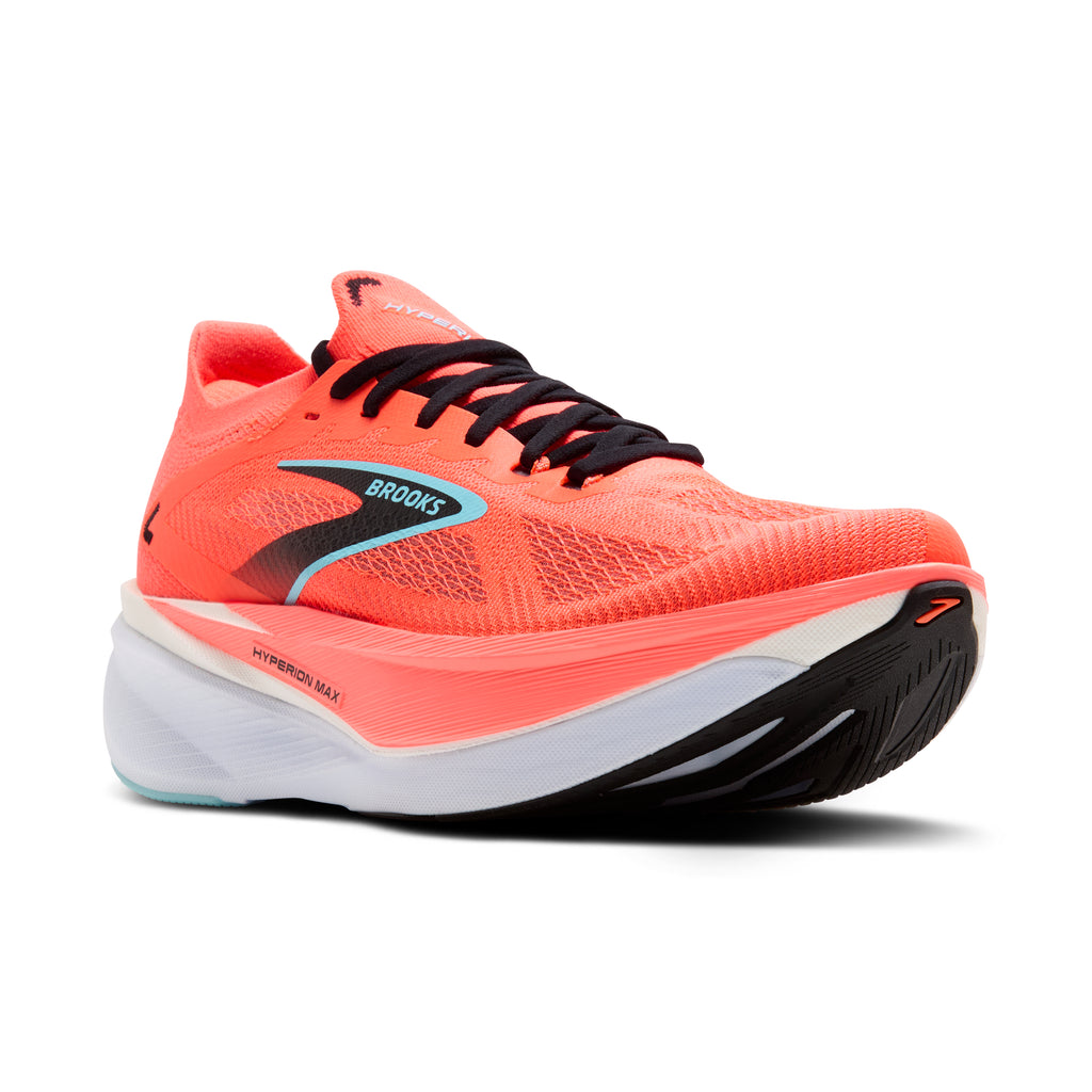 Men's Brooks Hyperion Max 3. Red upper. White midsole. Lateral view.