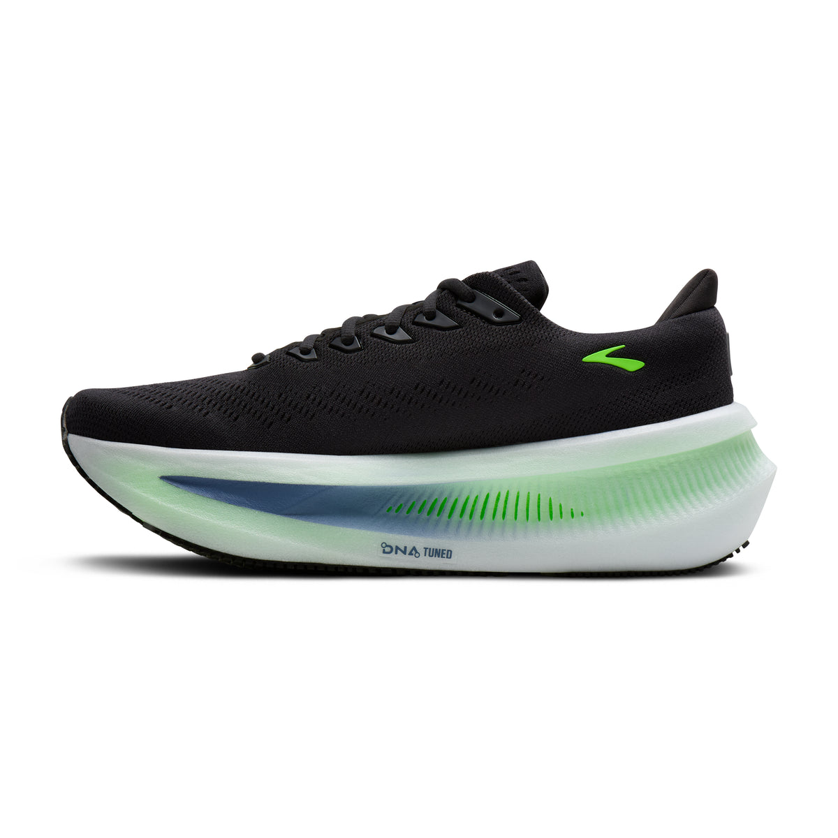 Men's Brooks Glycerin Max 2. Black upper. White midsole. Medial view.
