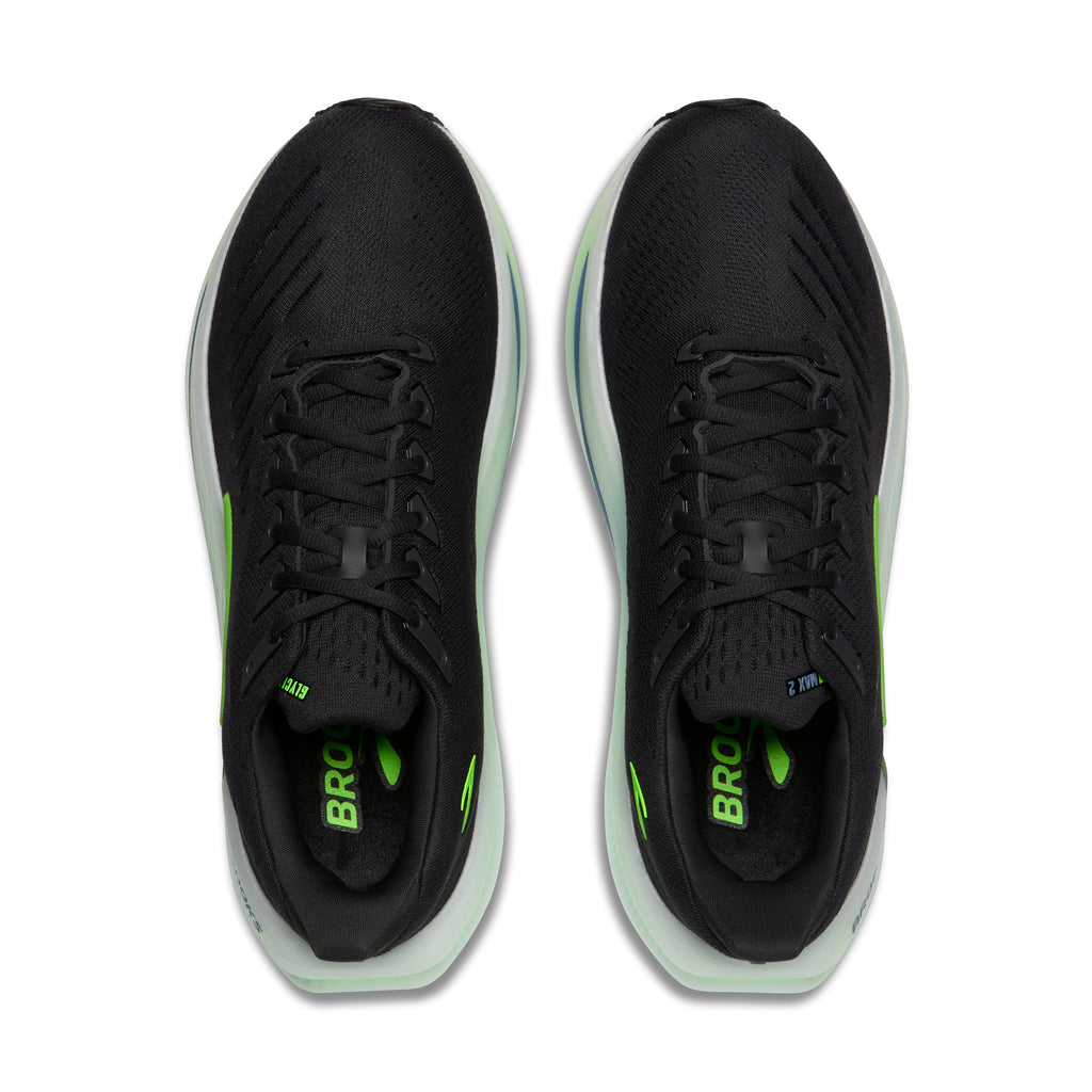 Men's Brooks Glycerin Max 2. Black upper. White midsole. Top view.