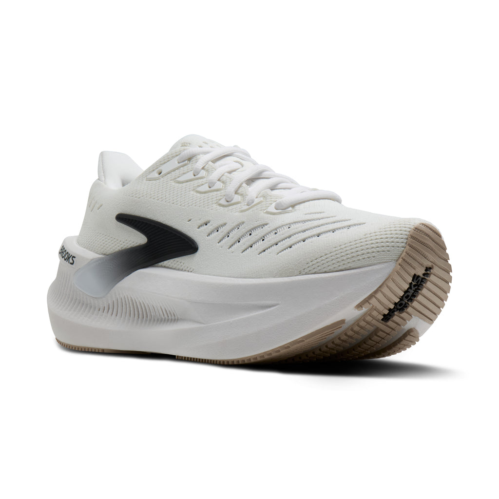 Men's Brooks Glycerin Max 2. White upper. White midsole. Lateral view.