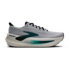 Men's Brooks Glycerin Max. Grey/Blue upper. White midsole. Lateral view.