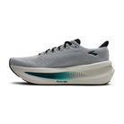 Men's Brooks Glycerin Max. Grey/Blue upper. White midsole. Medial view.