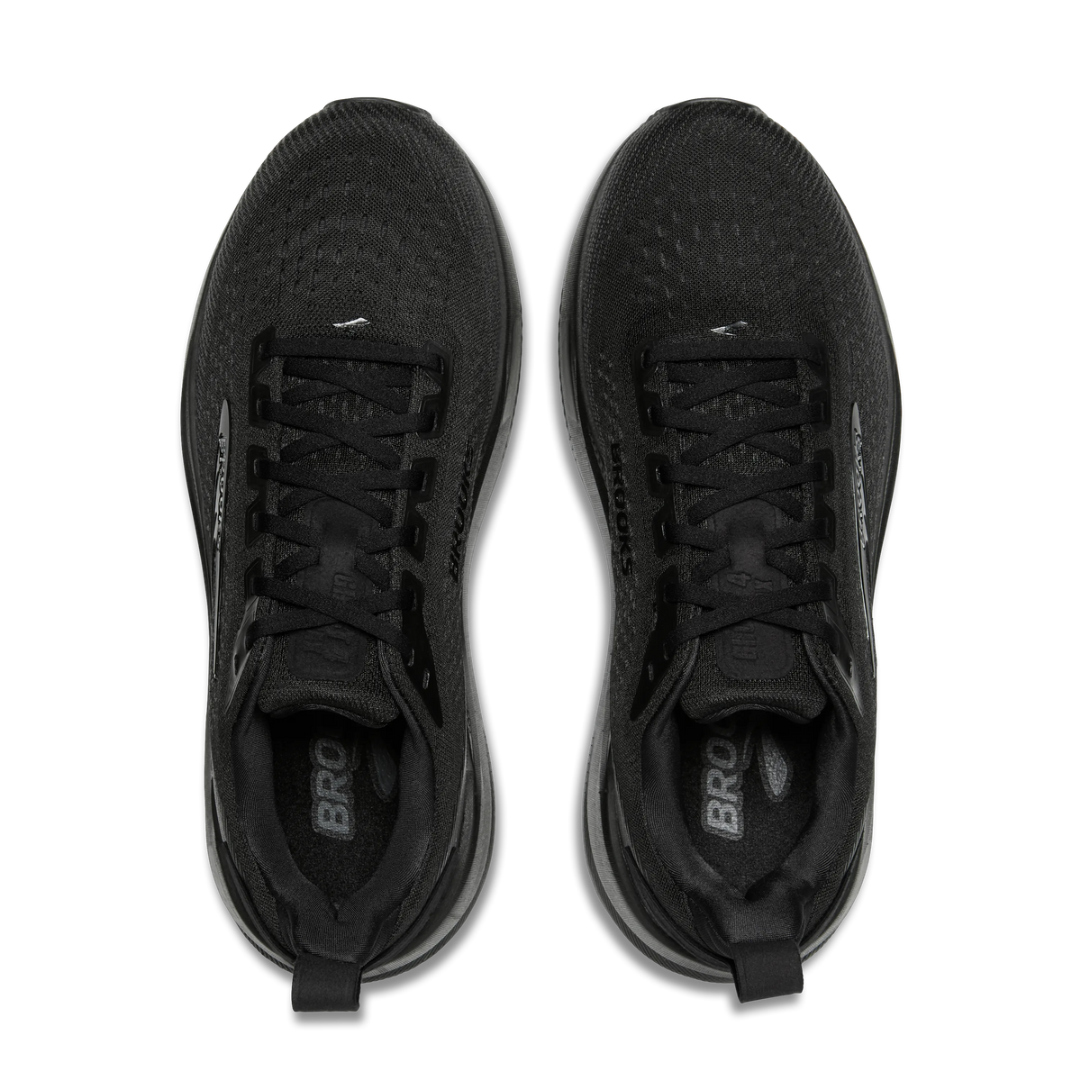 Men's Brooks Ghost Max 4. Black upper. Black midsole. Top view.