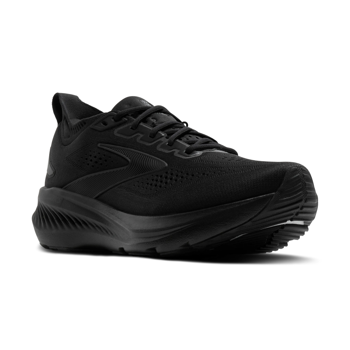 Brooks Glycerin GTS 23 men's stability running shoe in Black/Black/Ebony, lateral view (image 1).
