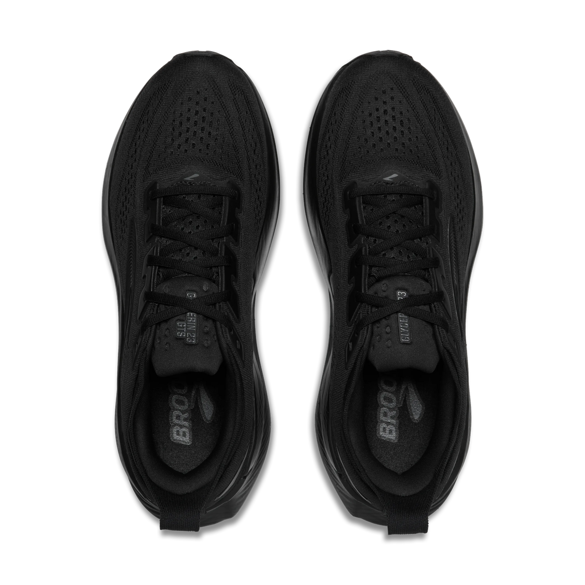 Brooks Glycerin GTS 23 men's stability running shoe in Black/Black/Ebony, top view (image 4).