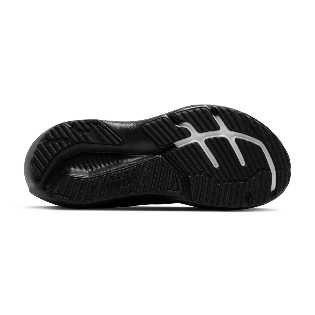 Brooks Glycerin GTS 23 men's stability running shoe in Black/Black/Ebony, bottom view (image 5).