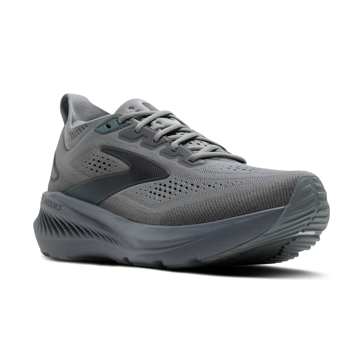 Brooks Glycerin GTS 23 men's stability running shoe in Grey/Blackened Pearl/Black, lateral view (image 1).