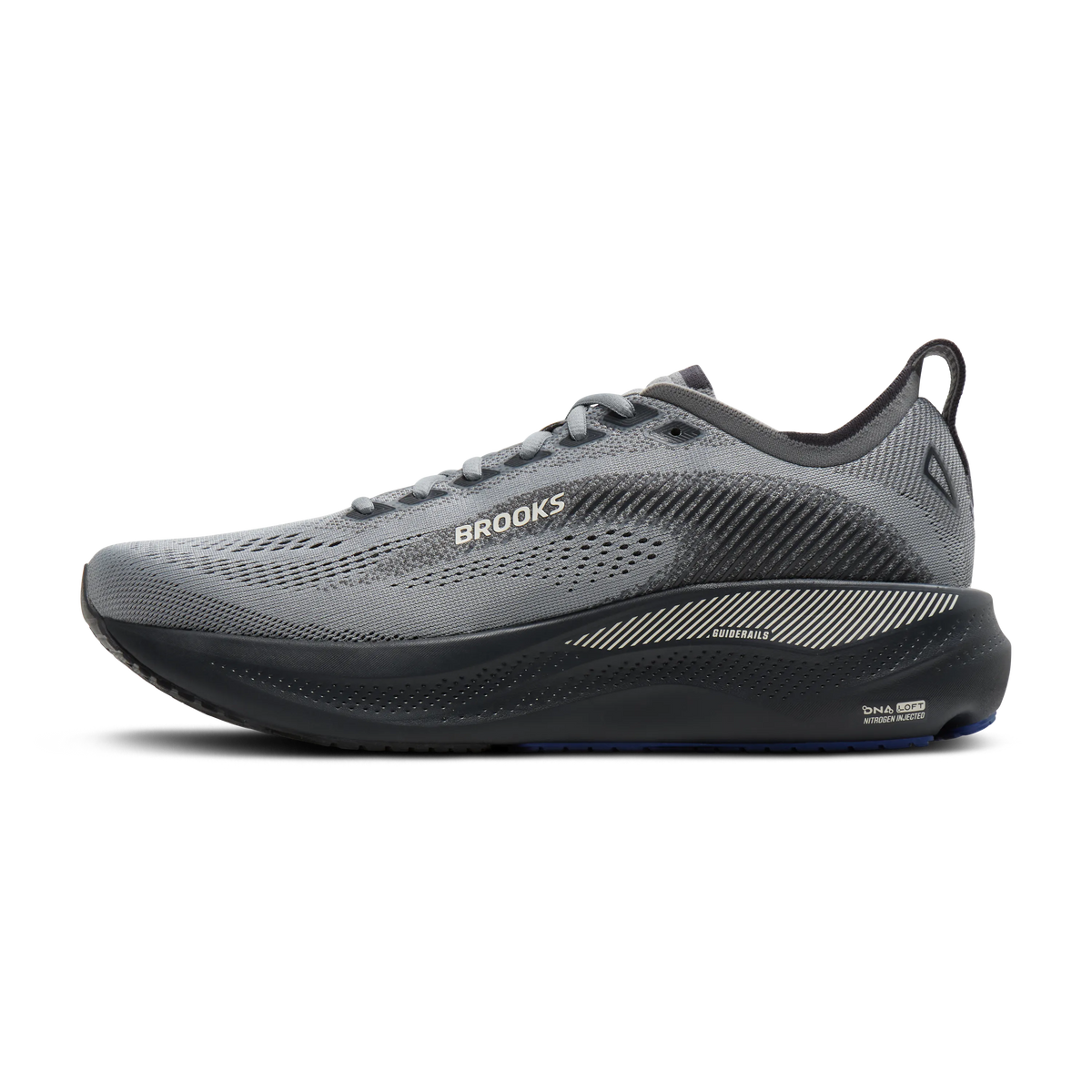Men's Brooks Adrenaline GTS 26. Grey upper. Black midsole. Medial view.