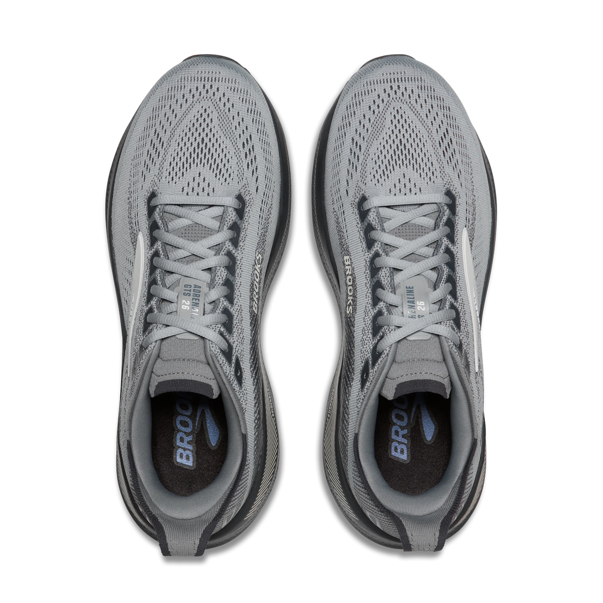 Men's Brooks Adrenaline GTS 26. Grey upper. Black midsole. Top view.
