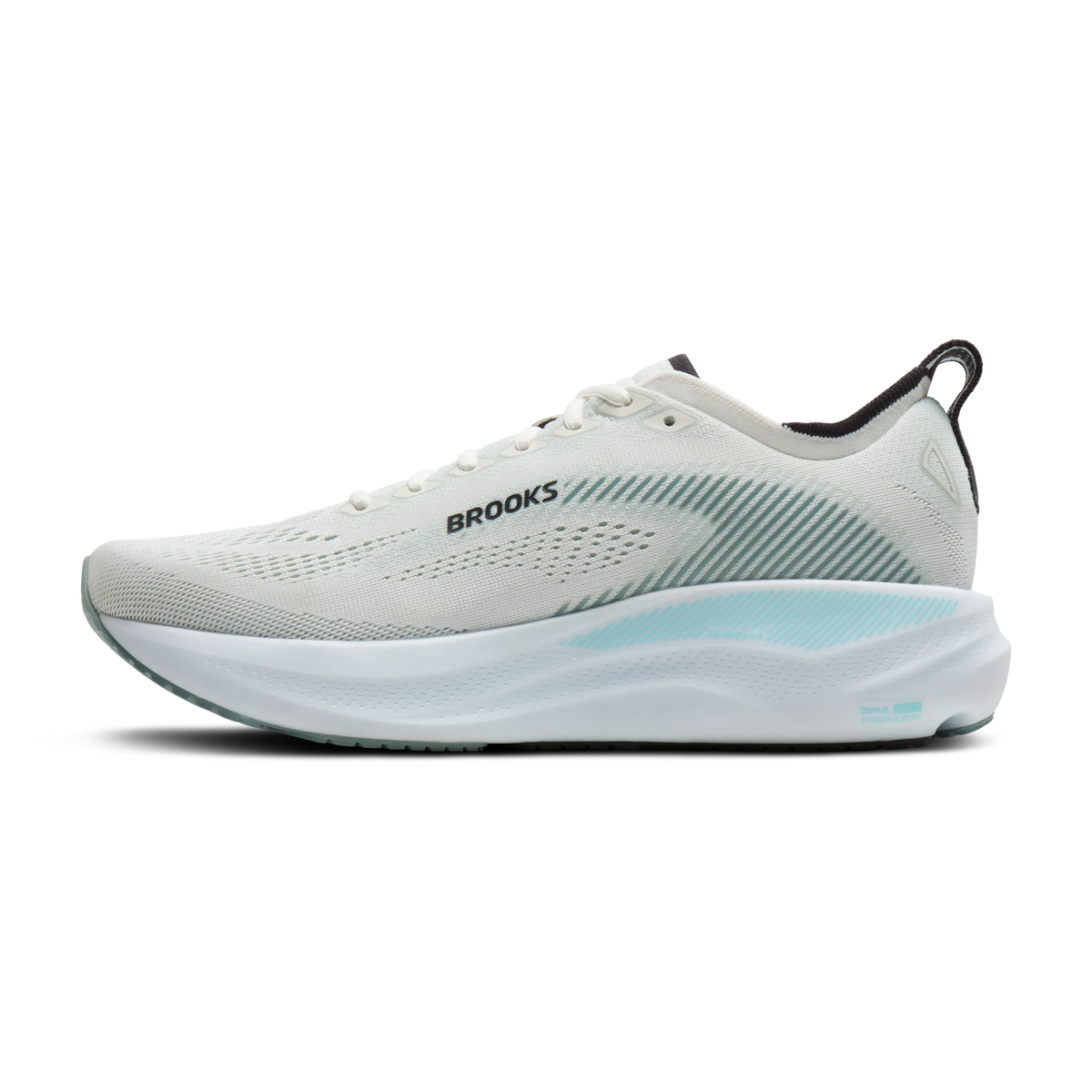 Men's Brooks Adrenaline GTS 26. White upper. White midsole. Medial view.