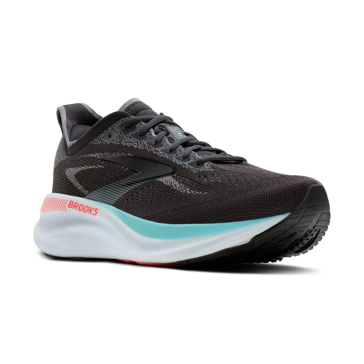 Men's Brooks Adrenaline GTS 26. Black upper. White midsole. Lateral view.
