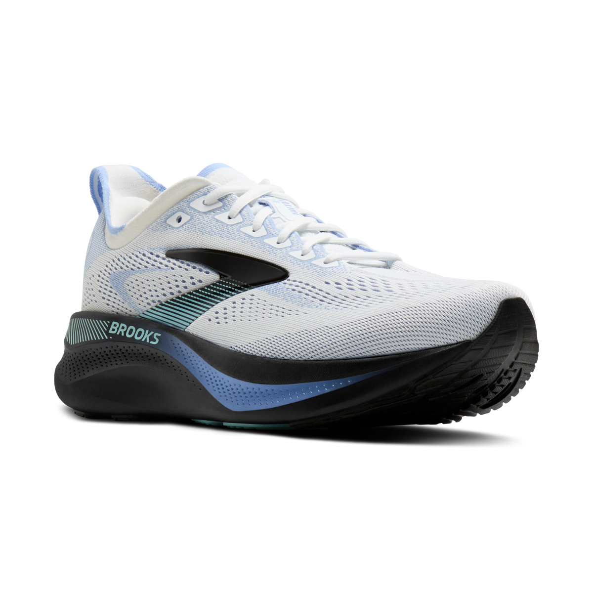 Men's Brooks Adrenaline GTS 26. White upper. Black midsole. Lateral view.