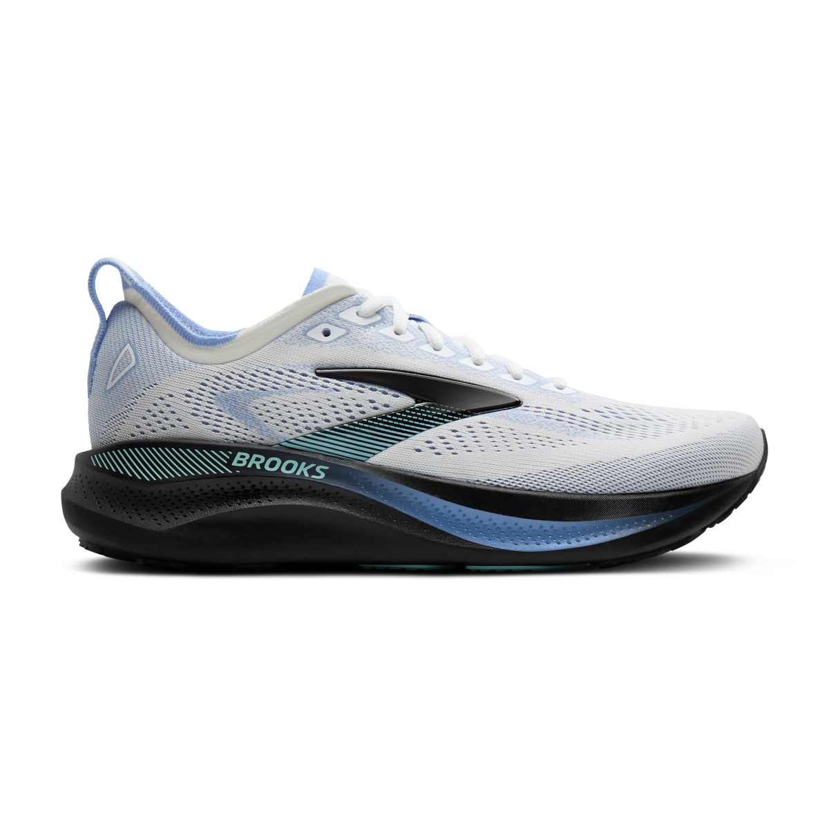 Men's Brooks Adrenaline GTS 26. White upper. Black midsole. Lateral view.