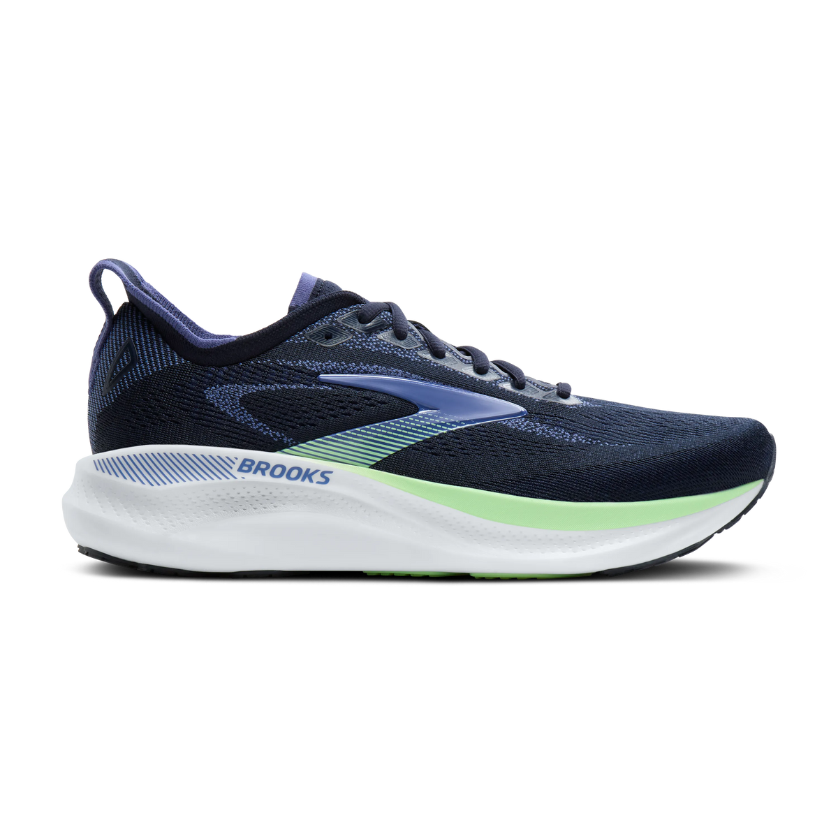 Men's Brooks Adrenaline GTS 26. Navy upper. White midsole. Lateral view.
