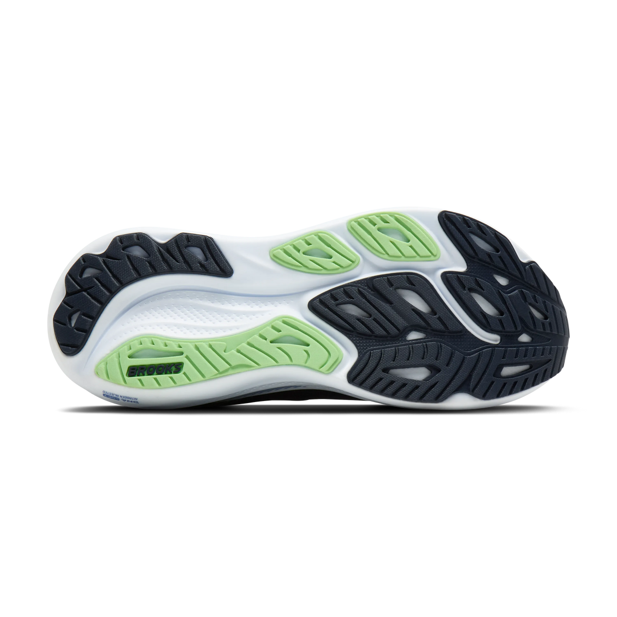 Men's Brooks Adrenaline GTS 26. Navy upper. White midsole. Bottom view.