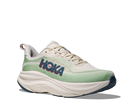 Women's Hoka Skyflow. Alabaster/Vintage Green. Lateral view.
