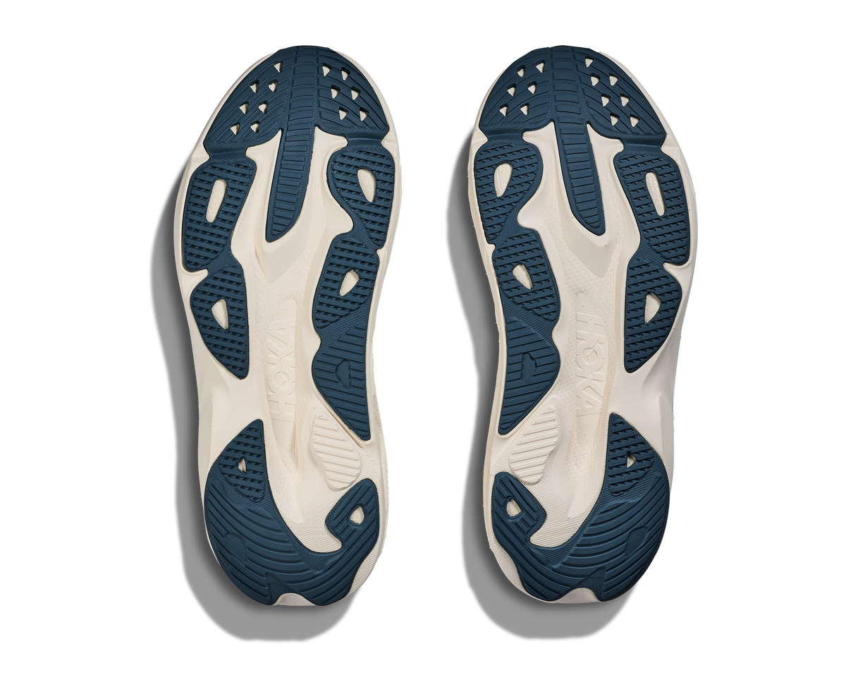Women's Hoka Skyflow. Alabaster/Vintage Green. Bottom view.