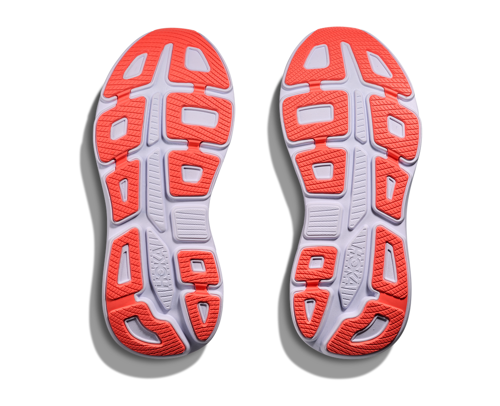 Women's Hoka Bondi 9. Purple upper. Lilac midsole. Bottom view.