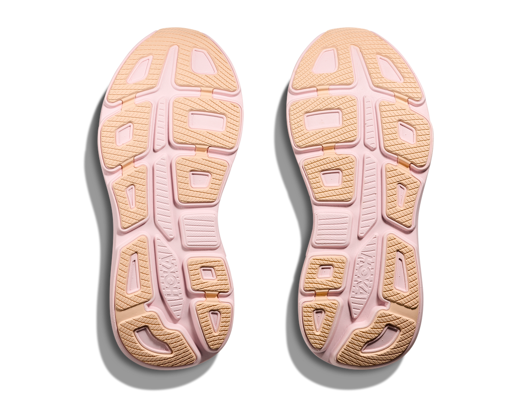 Women's Hoka Bondi 9. Lilac upper. Lilac midsole. Bottom view.