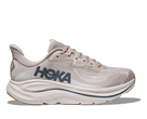 Men's Hoka Clifton 10. Light Grey upper. White midsole. Lateral view.