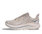 Men's Hoka Clifton 10. Light Grey upper. White midsole. Medial view.