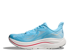 Women's Hoka Clifton 10. Light Blue upper. White midsole. Medial view.