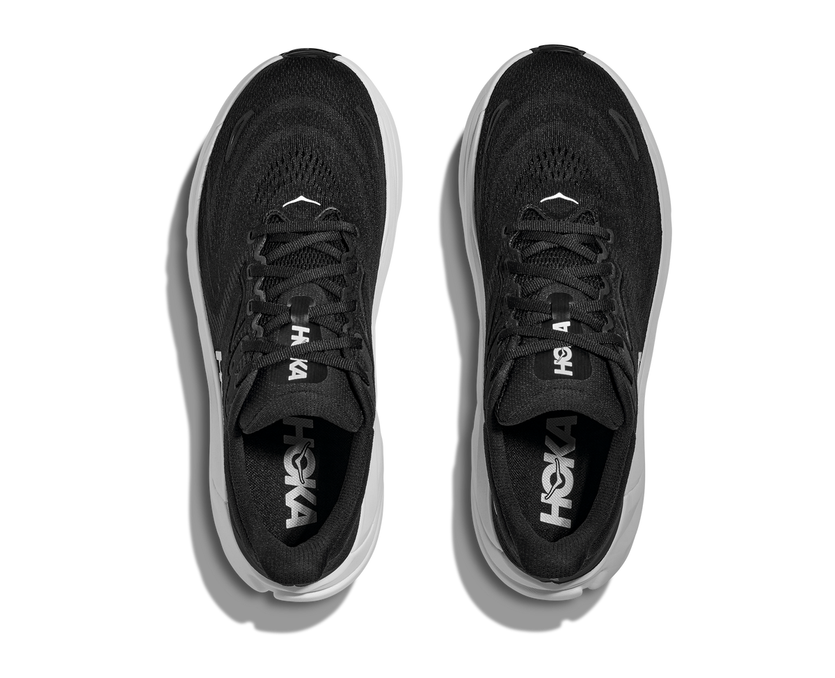 Men's HOKA Arahi 8 in Black/White, top view.