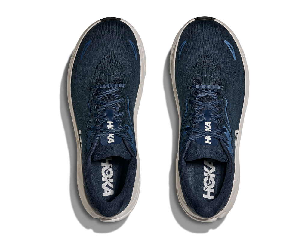 Men's Hoka Arahi 8. Navy upper. White midsole. Top view.