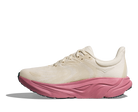 Women's HOKA Arahi 8 in Alabaster/Lingonberry, medial view.