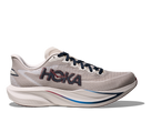Men's Hoka Mach 7. Grey upper. White midsole. Lateral view.