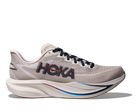 Men's Hoka Mach 7. Grey upper. White midsole. Lateral view.