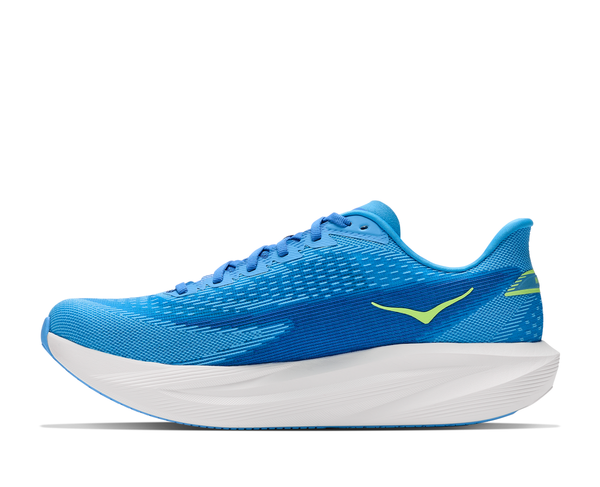 Men's HOKA Mach 7 in Virtual Blue/Soft Cobalt, medial view.