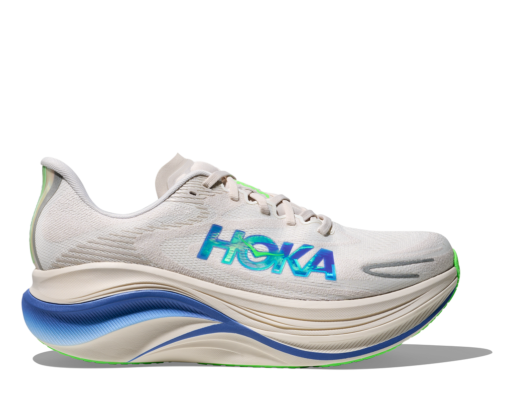 Men's Hoka Skyward X2. Grey upper. White midsole. Lateral view.