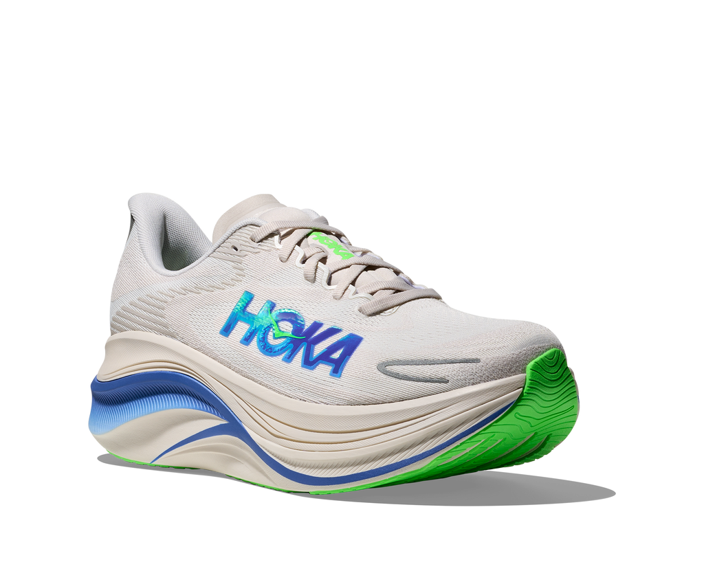 Men's Hoka Skyward X2. Grey upper. White midsole. Lateral view.