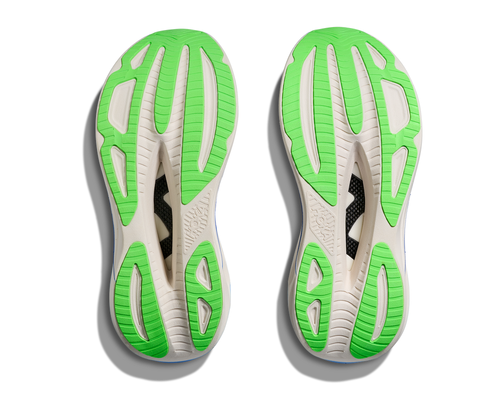 Men's Hoka Skyward X2. Grey upper. White midsole. Bottom view.