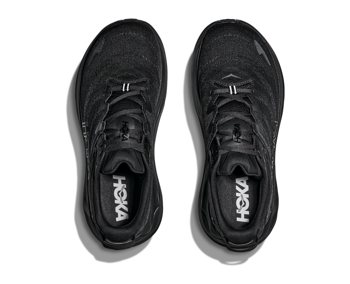 Men's Hoka Gaviota 6. Black upper. Black midsole. Top view.
