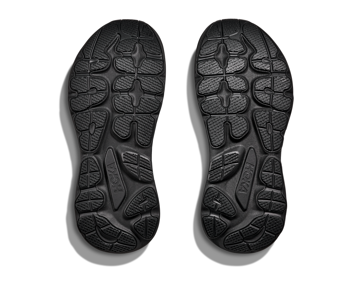 Men's Hoka Gaviota 6. Black upper. Black midsole. Bottom view.