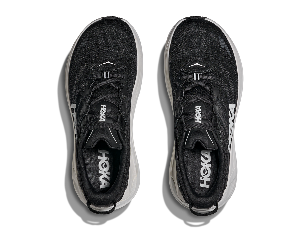 Men's Hoka Gaviota 6. Black upper. White midsole. Top view.