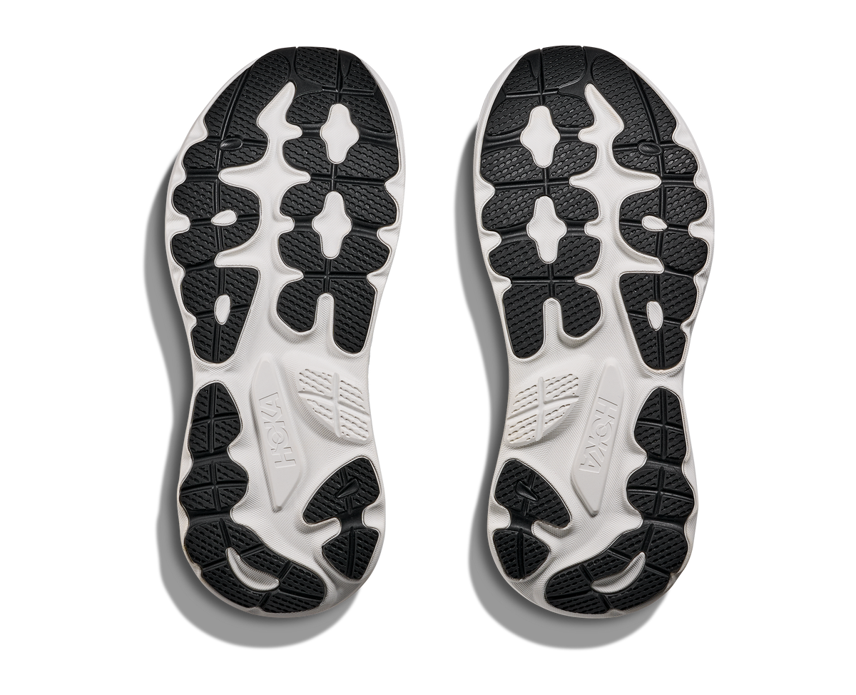Men's Hoka Gaviota 6. Black upper. White midsole. Bottom view.
