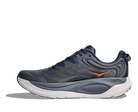 Men's Hoka Gaviota 6. Dark Blue/Grey upper. White midsole. Medial view.