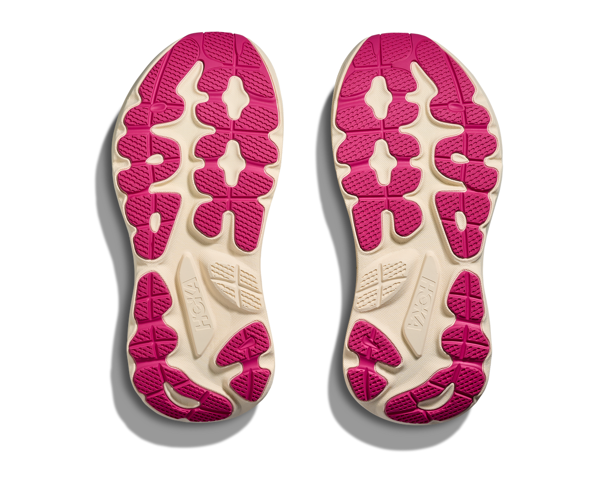 Women's Hoka Gaviota 6. White upper. White midsole. Bottom view.