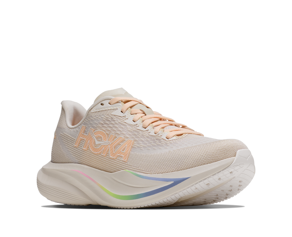 Women's HOKA Mach 7 in Oatmilk/Alabaster.