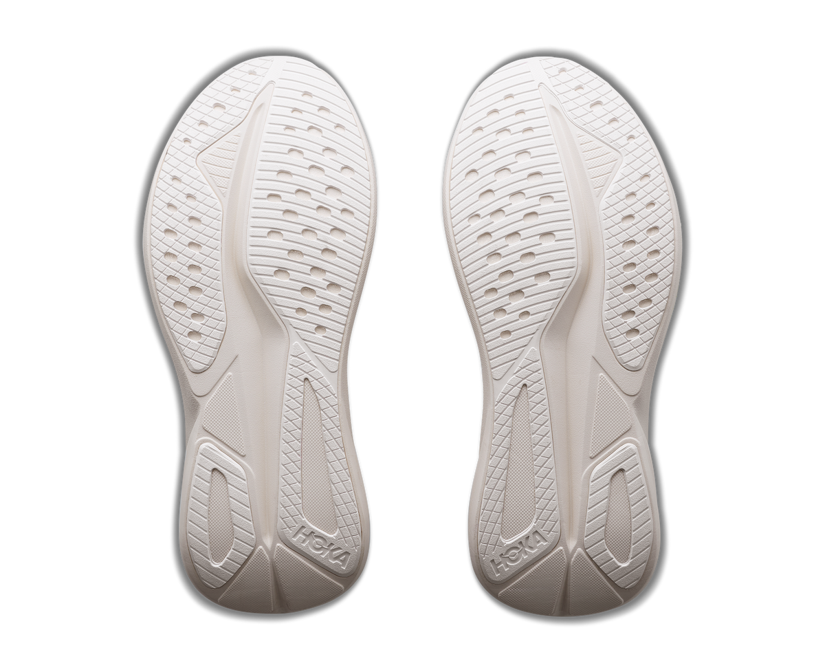 Women's HOKA Mach 7 in Oatmilk/Alabaster, outsole view.