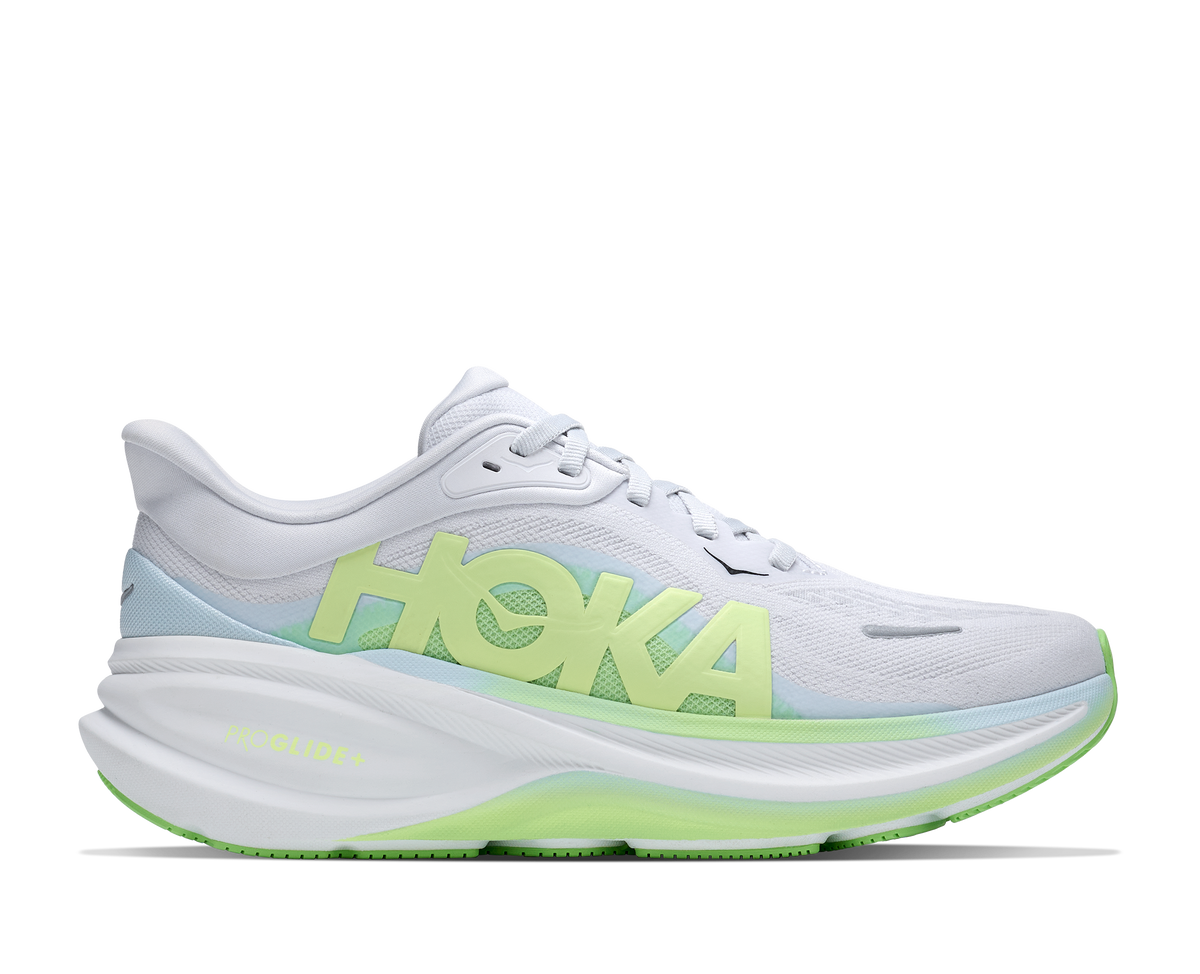 Women's HOKA Clifton Pro in Cosmic Grey/Neon Yuzu, lateral detail view.