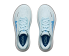 Women's Hoka Clifton Pro. Light Blue upper. White midsole. Top view.