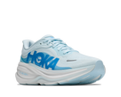 Women's Hoka Clifton Pro. Light Blue upper. White midsole. Lateral view.