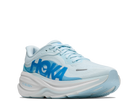 Women's Hoka Clifton Pro. Light Blue upper. White midsole. Lateral view.